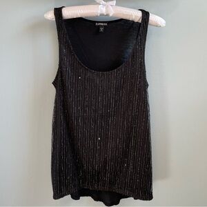 Express Women’s High Low Sequined Sheer Detail Tank Top Size M Black